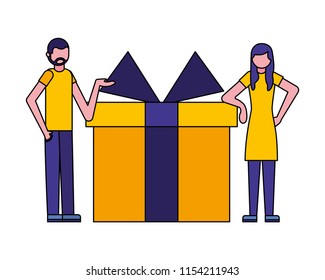 people with gift box present icon