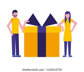 people with gift box present icon