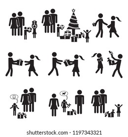 People with gifts icon set. Vector.