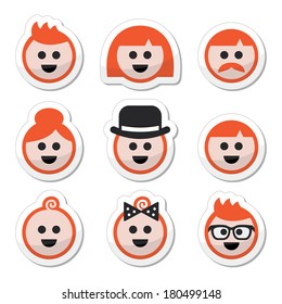 People With Ginger Vector Hair Icons Set 