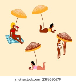 people girl beach sand ocean tropical isolated vector illustration