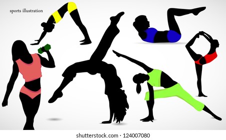 people. girls in bright clothes. silhouettes on a white background. vector.