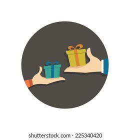 People give gifts each other. Vector illustration in trendy flat style isolated on white background