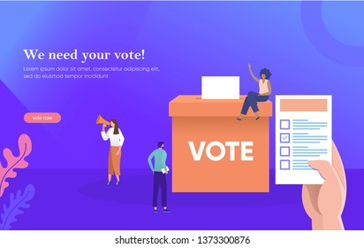 people give online vote and putting papper vote in to the ballot box vector illustration concept, can be use for, landing page, web, ui, banner, flyer, poster, template, background, homepage, 