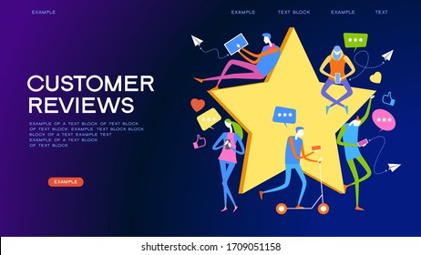 People give star feedback. Characters choose a satisfaction rating. People leave a positive review. User experience concept. 3d isometric vector illustration.