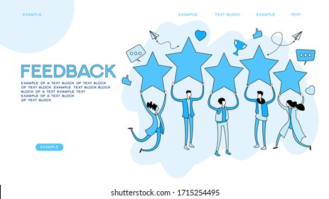 La gente da retroalimentación a las estrellas. Los personajes eligen un índice de satisfacción. La gente deja una reseña positiva. Concepto de experiencia del usuario. Ilustración vectorial isométrica 3d.