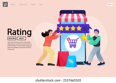 People Giving Five Star Feedback. Customer reviews concept. Online shopping with give 5 rating and review. Customer rate for success work. vector illustration of woman standing near speech bubble.