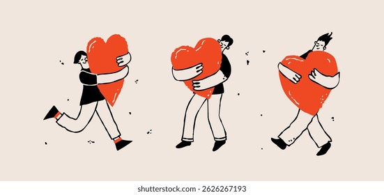 People giving like, holding red hearts. Customer choice, donation and charity concept. Business support and sharing love messages
