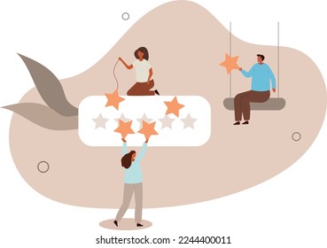 People ?haracters giving positive five star feedback. Clients choosing satisfaction rating.