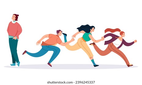 People giving up race competition career success concept. Vector flat graphic design illustration