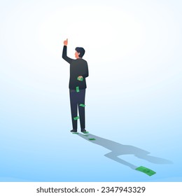 people giving thumbs up while behind their bodies holding money splattered on their own shadows a metaphor of corruption and circumstances. Business vector concept illustration.