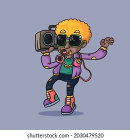 People with glasses, hip-hop dance, cartoon stile, vector illustration