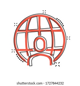 People global icon in comic style. World communication cartoon vector illustration on white isolated background. Cooperation splash effect business concept.