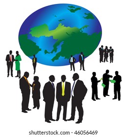 People with a globe in the background