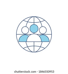 People in globe icon vector illustration isolated on white background.