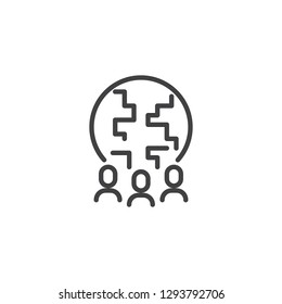 People and globe line icon. linear style sign for mobile concept and web design. World community outline vector icon. Team Symbol, logo illustration. Pixel perfect vector graphics