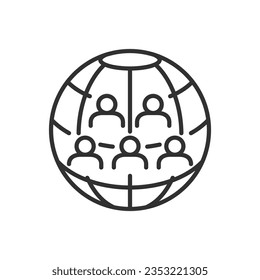 Menschen und Erde, lineares Symbol. Linie mit bearbeitbarem Hub