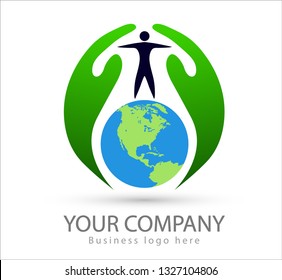 People with globe and two hands