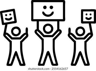 People with Glowing Appraisal Charts and Joyful Faces concept as A group of people holding glowing appraisal charts with joyful faces set against a dreamy background offering ample