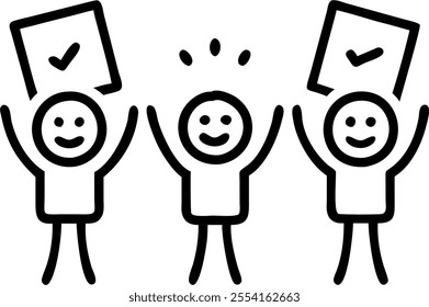 People with Glowing Appraisal Forms and Joyful Faces concept as A group of people holding glowing appraisal forms with joyful faces set against a whimsical background offering ampl