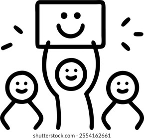 People with Glowing Appraisal Metrics and Joyful Faces concept as A group of people holding glowing appraisal metrics with joyful faces set against a whimsical background offering