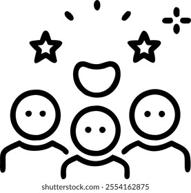 People with Glowing Feedback Tools and Joyful Faces concept as A group of people using glowing feedback tools with joyful faces set against a whimsical background offering ample sp