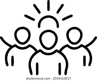 People with Glowing Meeting Tools and Beaming Faces concept as A group of people using glowing meeting tools with beaming faces set against a whimsical background offering ample sp