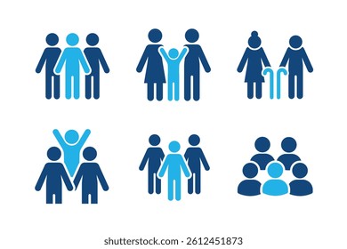 People glyph solid icons isolated on white background