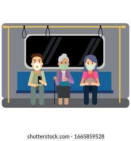 People go by subway with masks and respirator 