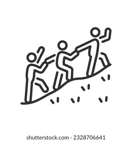People go camping, linear icon. Line with editable stroke