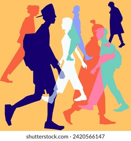People go in different directions. Vector illustration.