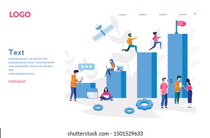 People go up in the limit toward the goal. Competitive Process in Business, business man and woman  run to their goal, move up the motivation, the way to achieve the goal. vector illustration