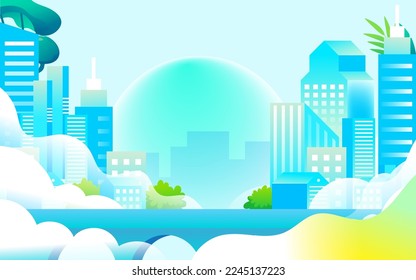 People go out for travel in spring, city buildings and transport in the background, vector illustration