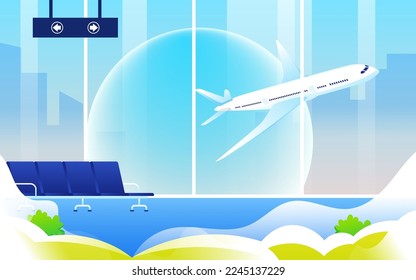 People go out for travel in spring, city buildings and transport in the background, vector illustration
