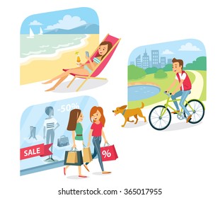 People Go For Shopping, Relax In The Beach, Cycle