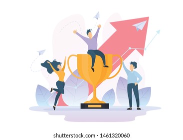 People go to their goal. Cup. Motivation Vector illustrations