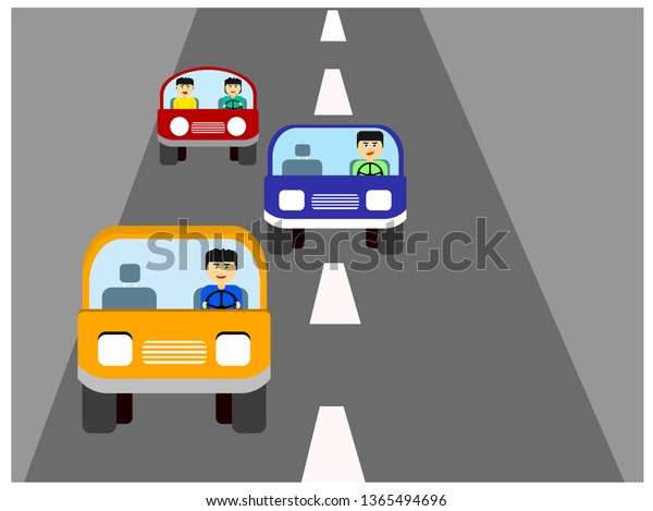 People\
going to destination with three cars on the\
road