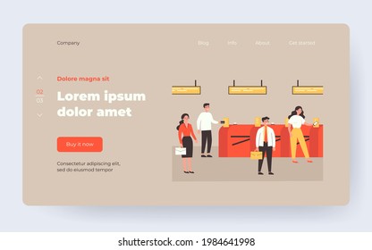 People going through turnstile entrance isolated flat vector illustration. Cartoon passengers standing queue with train tickets near automatic gate in metro. Public transport and subway pass concept