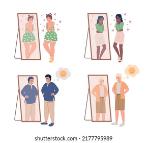 People With Good Self Esteem Semi Flat Color Vector Characters Set. Editable Figure. Full Body People On White. Self Love Simple Cartoon Style Illustration For Web Graphic Design And Animation Pack