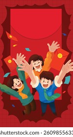 People grabbing red envelopes poster