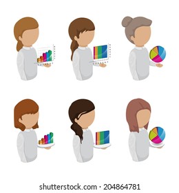People With Graph Set - Isolated On White Background - Vector Illustration, Graphic Design Editable For Your Design