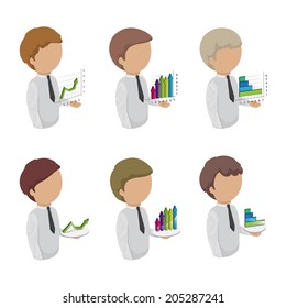 People With Graph Set - Isolated On White Background - Vector Illustration, Graphic Design Editable For Your Design
