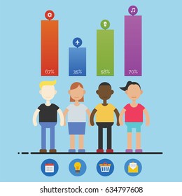 People Graphic Bar And Chart With Icon