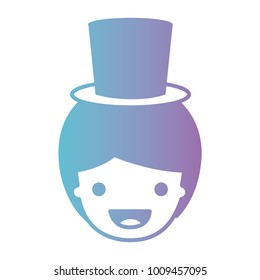 people graphic face of boy with short hair and small hat in degraded blue to purple color silhouette