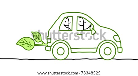 people in a green car