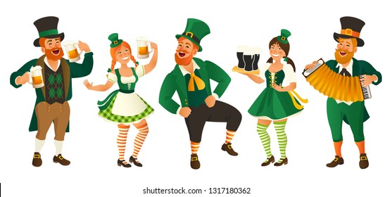 The people in green clothes celebrating the saint Patrick's day vector illustration.