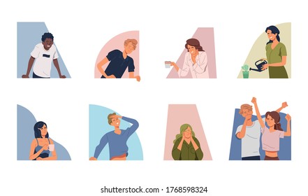 
People greet and smile to the neighbors isolated in different shape flat style vector illustration