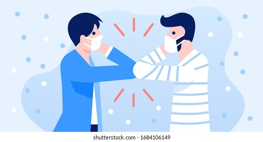 People greeting with elbow bump for prevent the Covid-19 infection. Coronavirus pandemic prevention concept illustration.