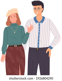 People greeting gesture. Different nations representatives waving hand saying hi. Men, women say hello. People waving hands and gesturing in friendly way. Characters wave their hand and say welcome hi