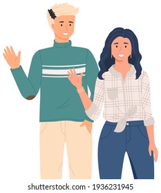 People greeting gesture. Different nations representatives waving hand saying hello